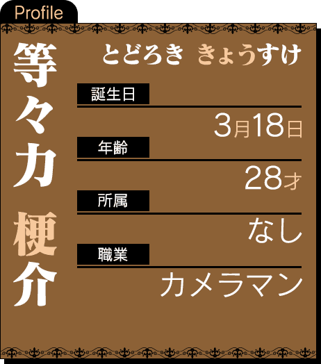 誕生日：3月18日 年齢：28才 所属：なし 職業：カメラマン